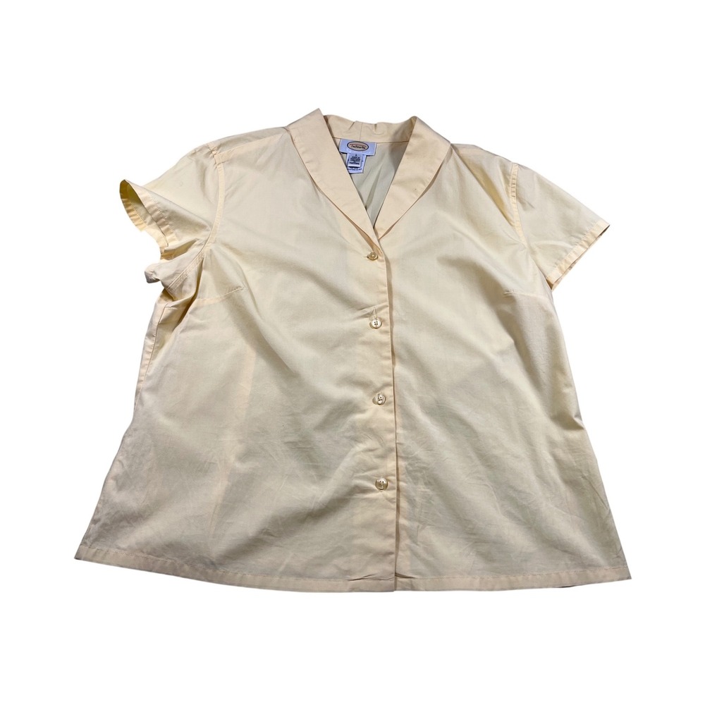 Talbots Yellow Button Front Short Sleeve Blouse Womens Large‎ Classic Career Top